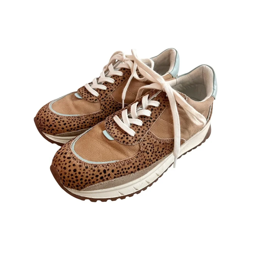 Madewell MWL Court Sneakers Cheetah Calf Hair Leather Tan Blue NA848 Womens 8.5